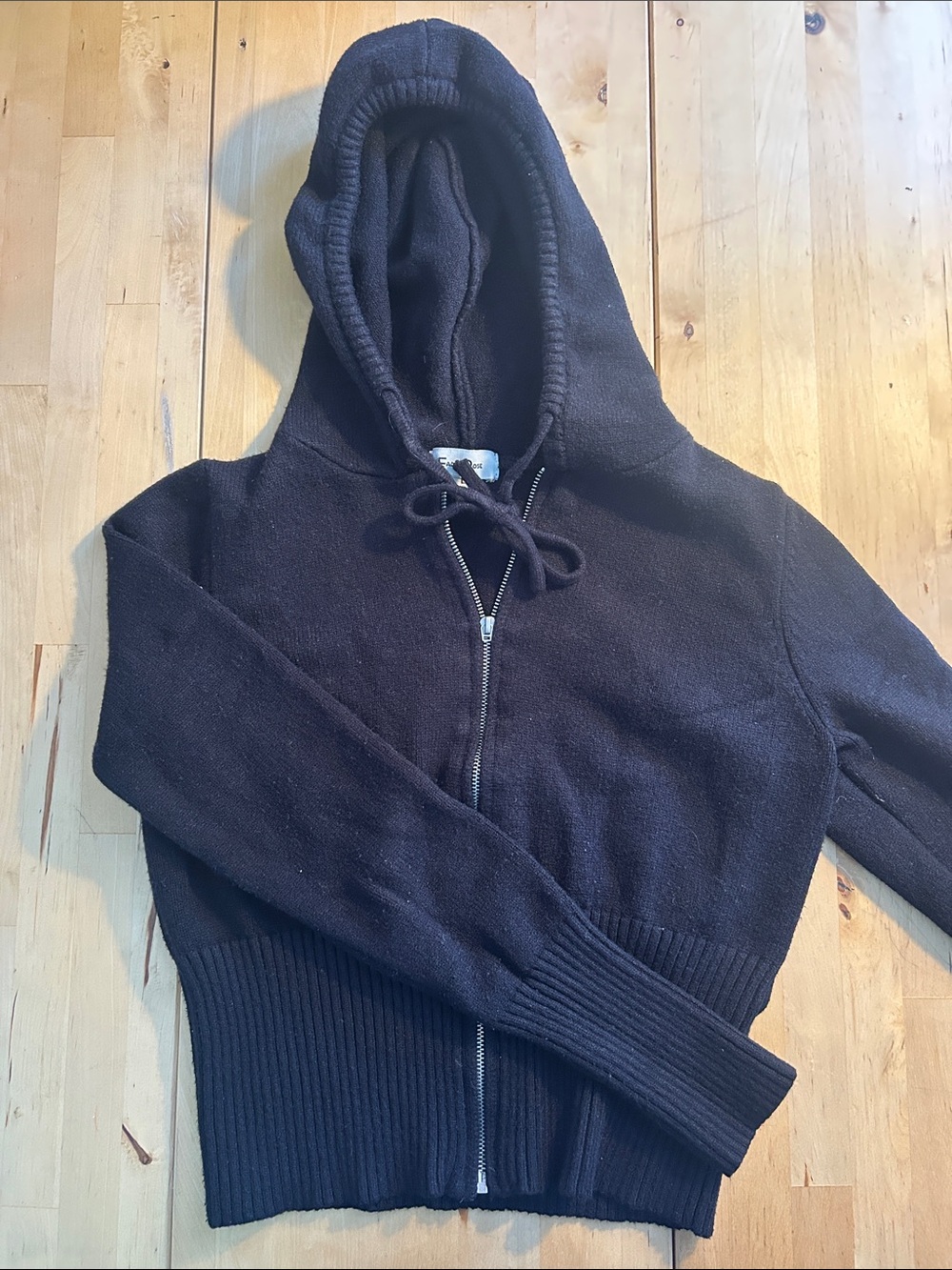 Women's Black Hooded Zip Cardigan Sweater